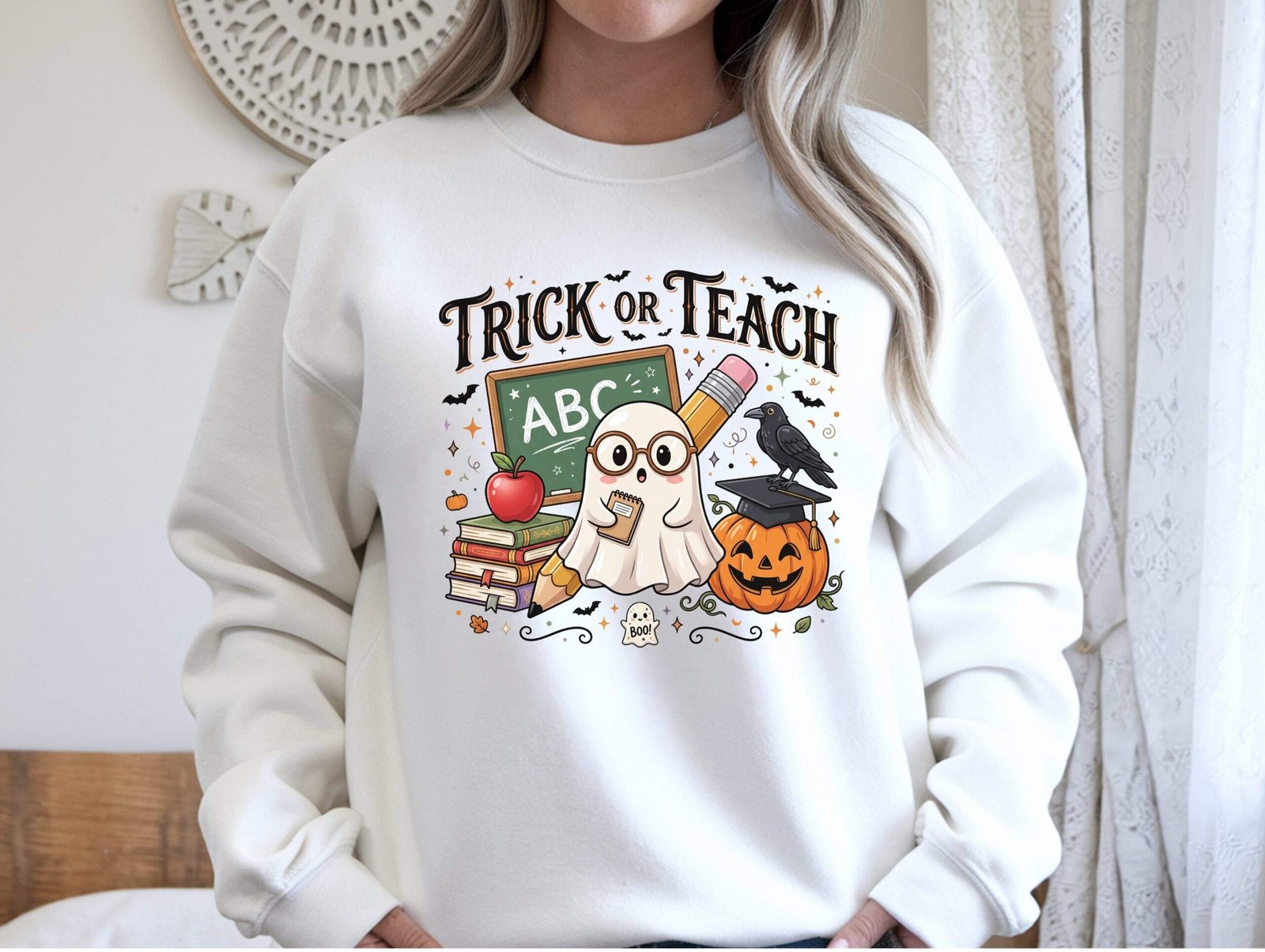 Trick or Teach Crewneck Sweatshirt – Funny Halloween Teacher Sweatshirt