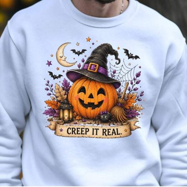 Creep It Real Halloween Pumpkin T-Shirt – Cute Witchy Pumpkin Graphic Tee
